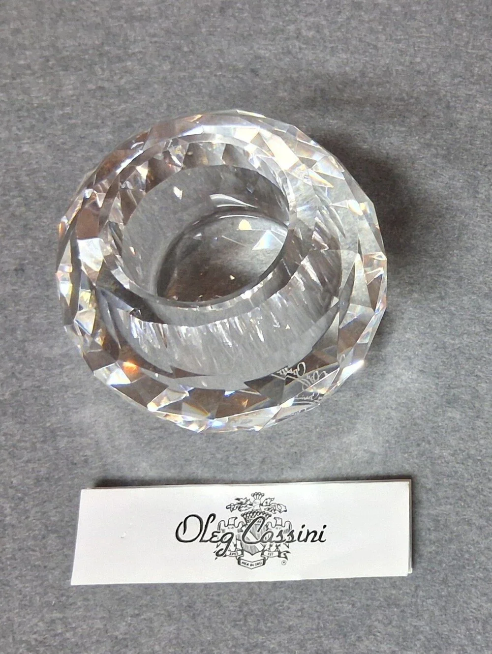 Oleg Cassini Crystal Faceted Ball Cut Candle Holder Votive NIB 2.5